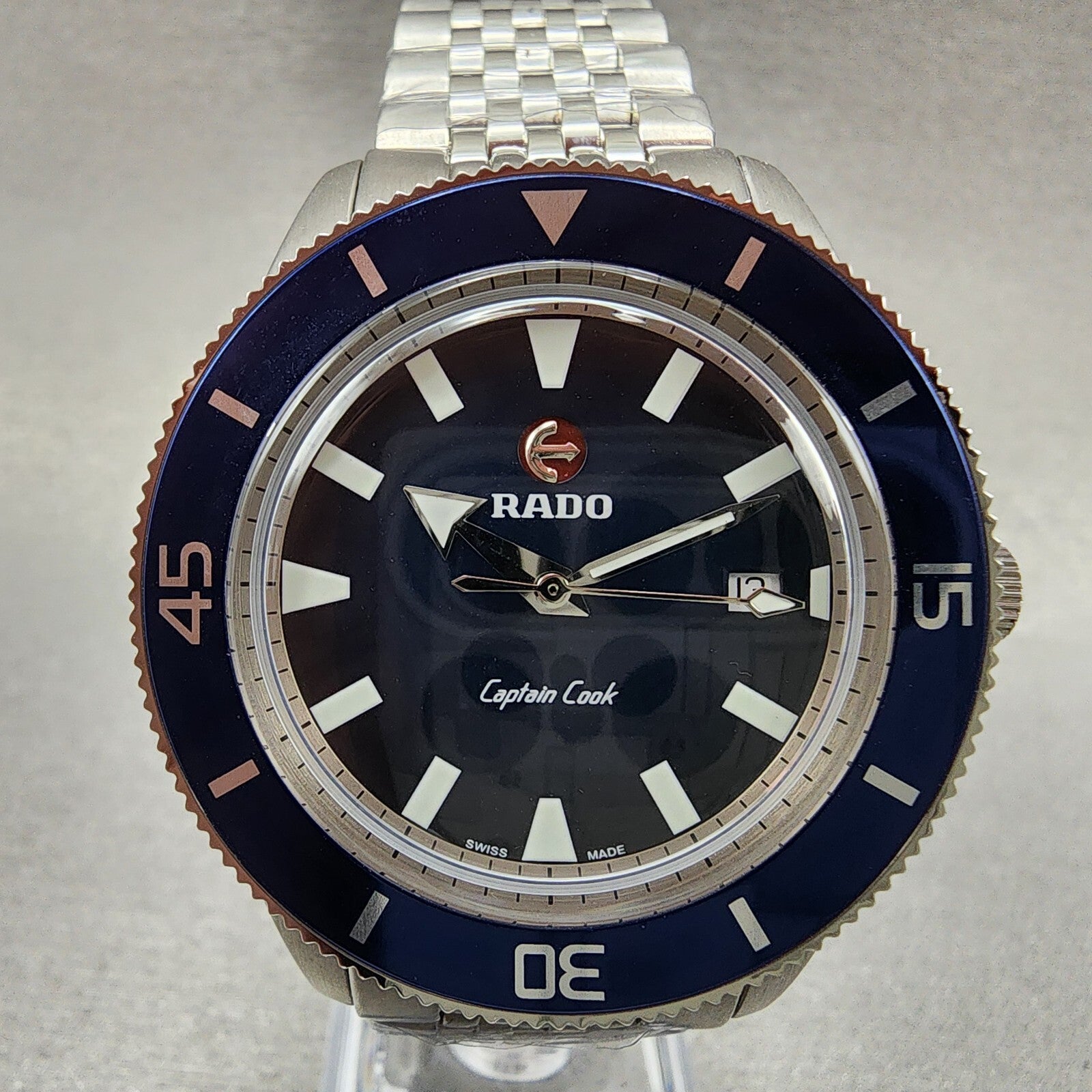 Rado Captain Cook Dive Watch Men 41mm Blue Dial Steel Date Automatic Custom Runs1