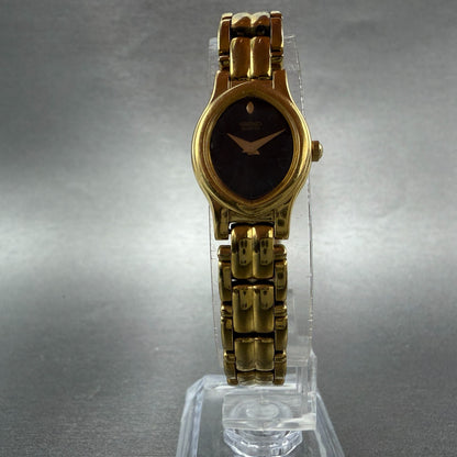 Seiko Watch Women 17mm Black Dial Gold Tone Oval V400-5588 New Battery Vintage6