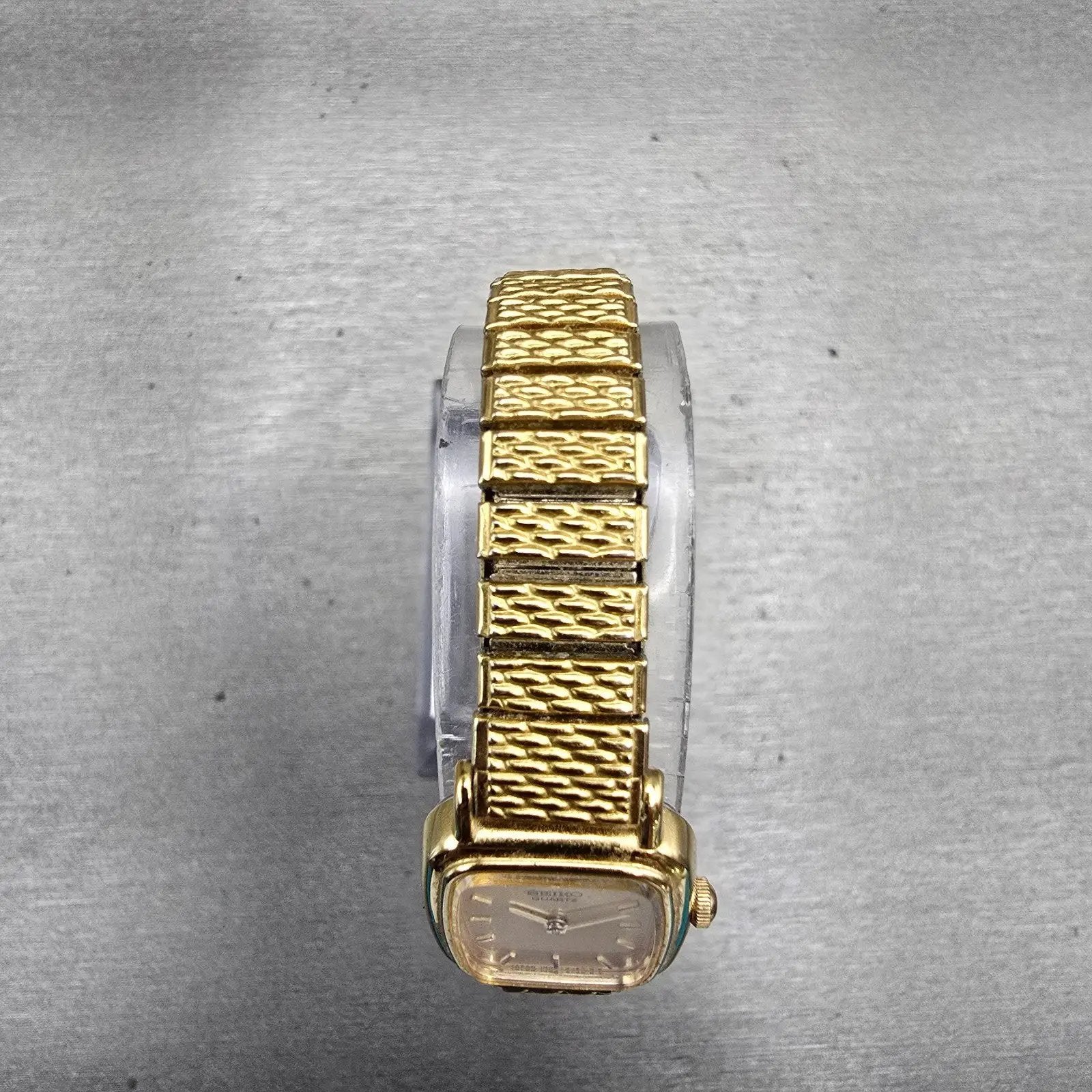 Seiko Watch Women 17mm Gold Dial Gold Tone Rectangle 1N00-5K29 New Battery VTG F4