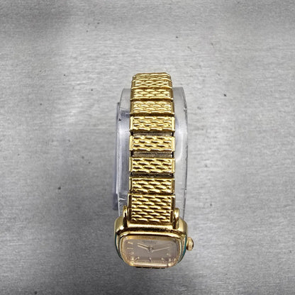 Seiko Watch Women 17mm Gold Dial Gold Tone Rectangle 1N00-5K29 New Battery VTG F4
