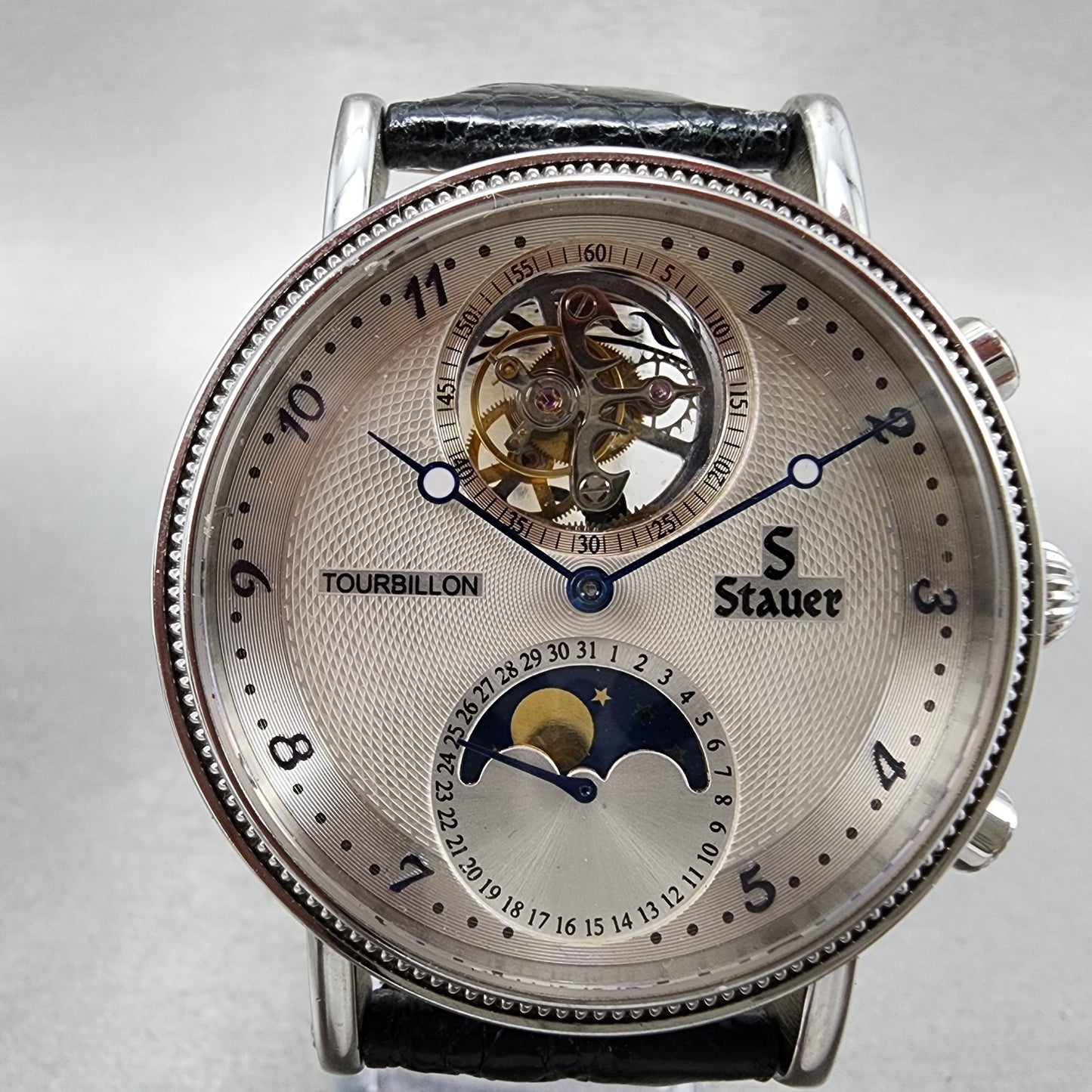 Stauer Tourbillon Watch Men 43mm White Dial Silver Tone Moonphase 0341 PARTS2