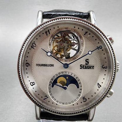 Stauer Tourbillon Watch Men 43mm White Dial Silver Tone Moonphase 0341 PARTS2