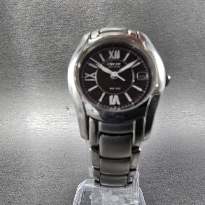 Citizen Watch Women 25mm Black Dial Silver Tone Date Round E011-S015502 Runs JP95