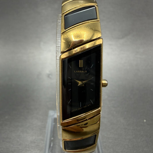 Seiko Lassale Tank Watch Women 13mm Black Dial Gold Tone 2E20-7359 new Battery0