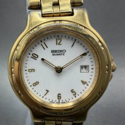 Seiko Watch Women 28mm White Dial Gold Tone Date Round 7N89-6A20 New Battery1