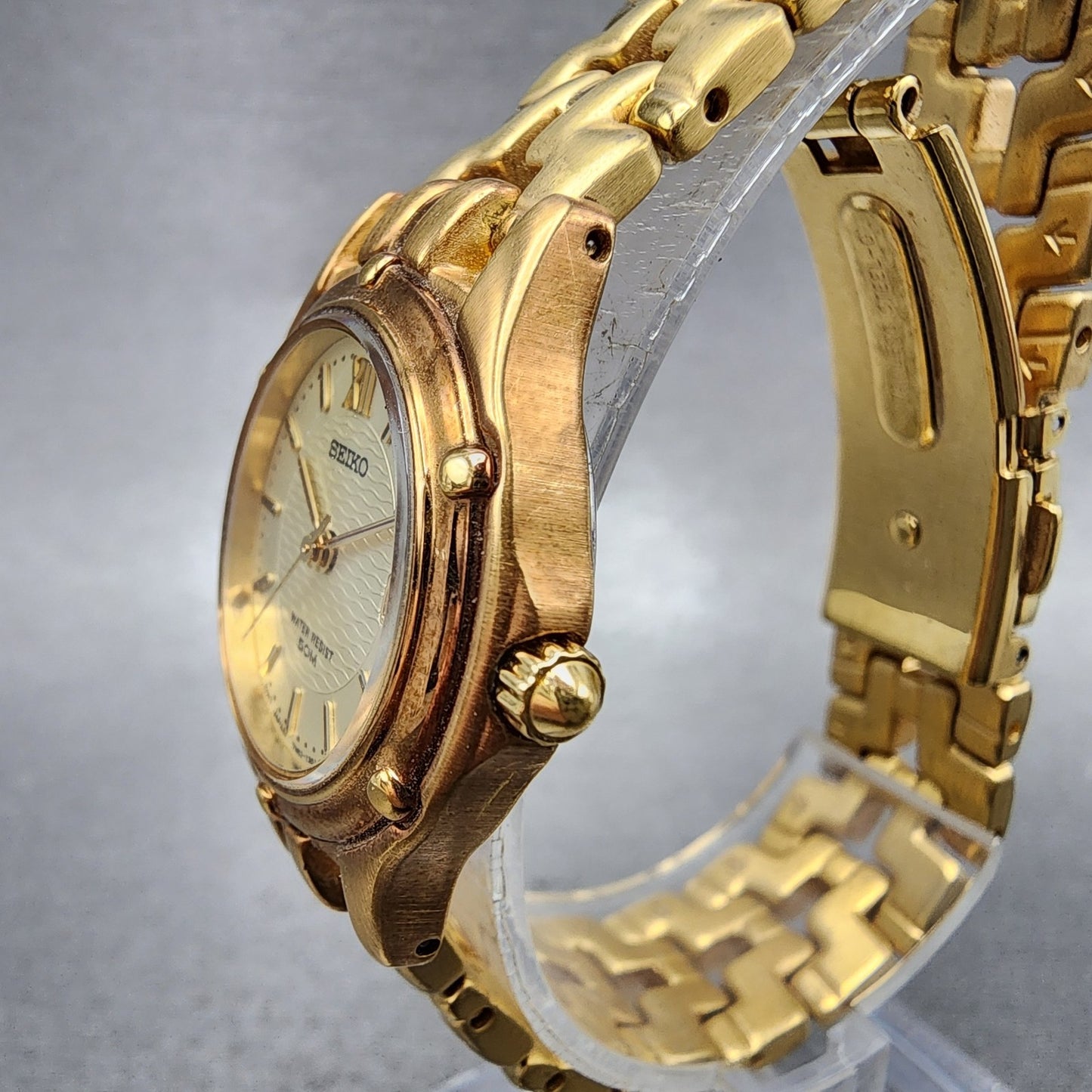 Seiko Watch Women 26mm Champagne Dial Gold Tone Date Round 7n820599 New Battery2
