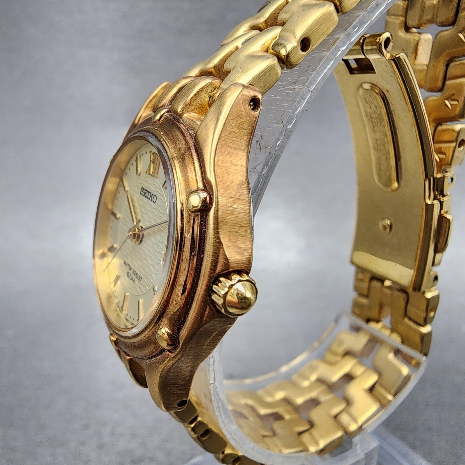 Seiko Watch Women 26mm Champagne Dial Gold Tone Date Round 7n820599 New Battery2