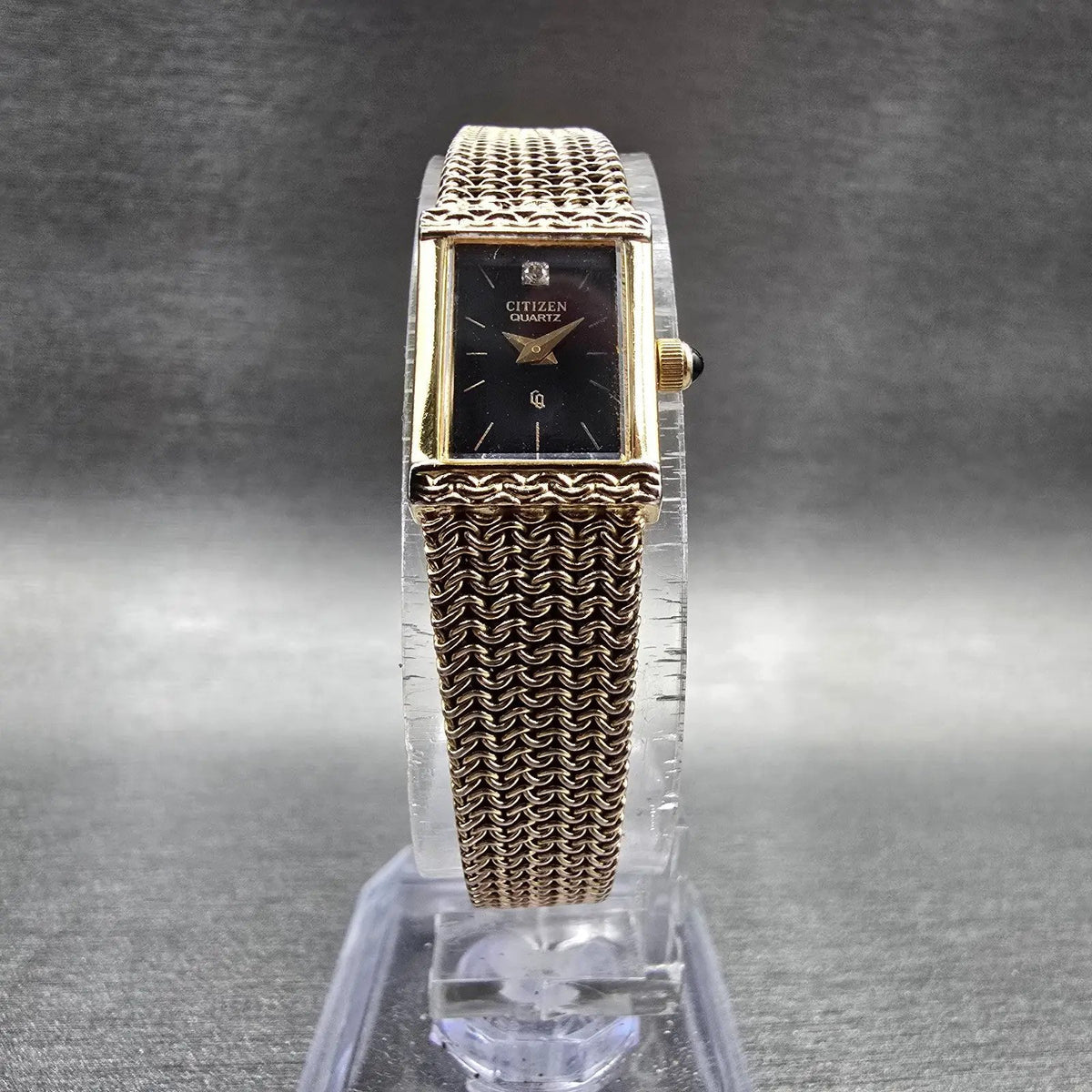 Citizen Tank Watch Women 12mm Black Dial Gold Rectangle 2200-4-953177 NewBatt JP5