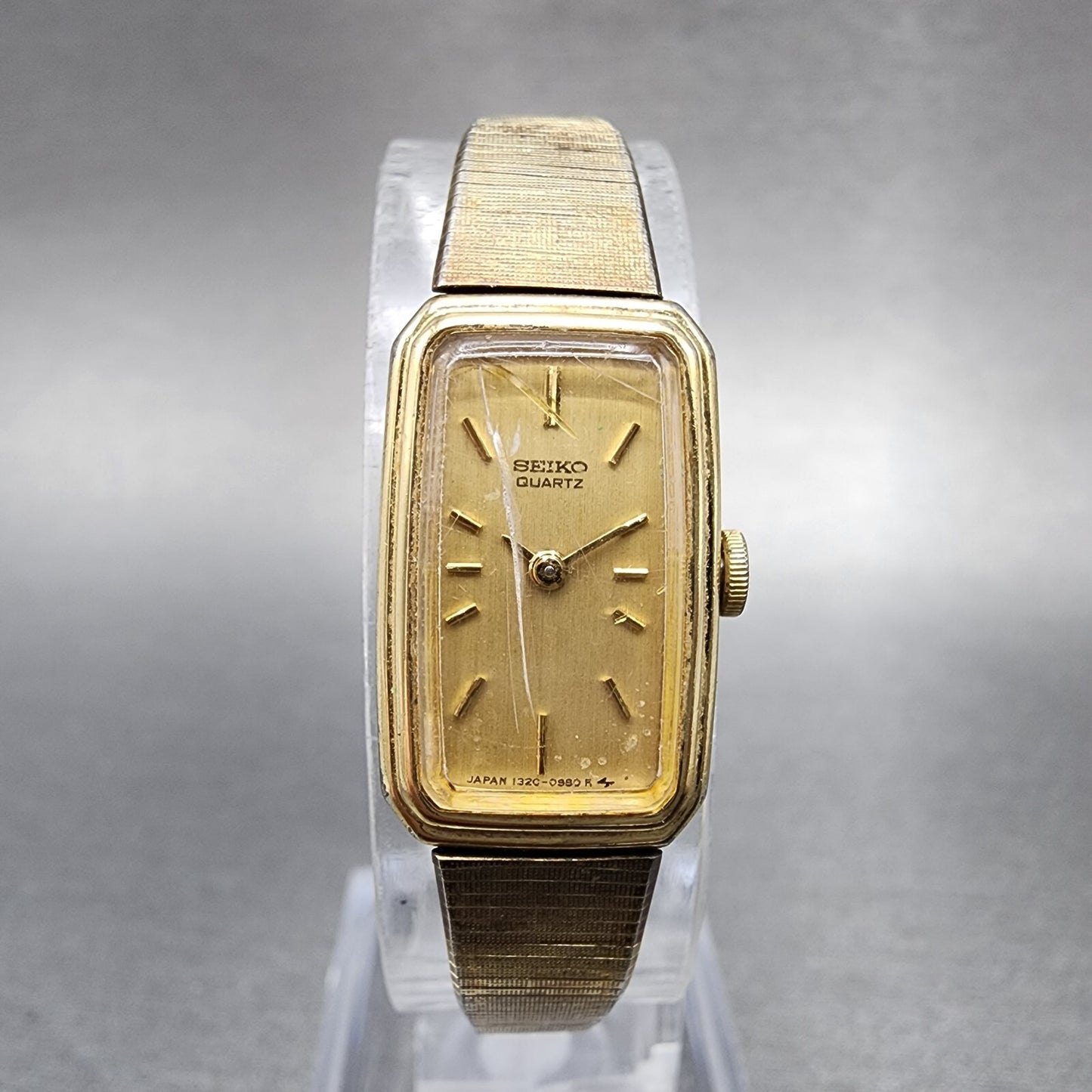 VTG Seiko Watch Women 13mm Gold Dial Gold Tone Rectangle 13205779 New Battery0