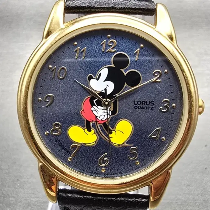 Seiko Lorus Mickey Mouse Watch Men 36mm Blue Dial Gold Tone V501-9A80 New Batt1