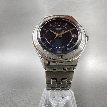 Swatch Irony Trustfully Yours Watch Men 37mm Blue Dial Steel Date Round New Batt5