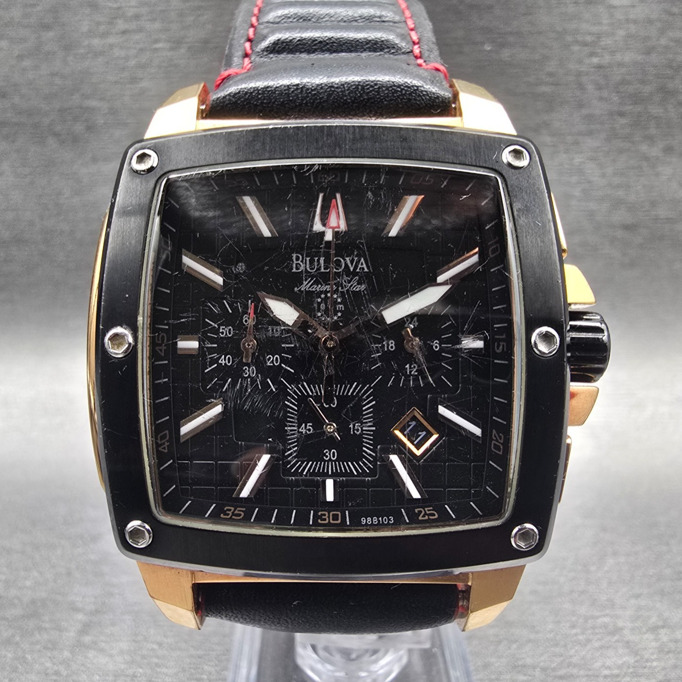Bulova Marine Star Chronograph Watch Men 43mm Black Dial Two Tone 98B103 New Bat0