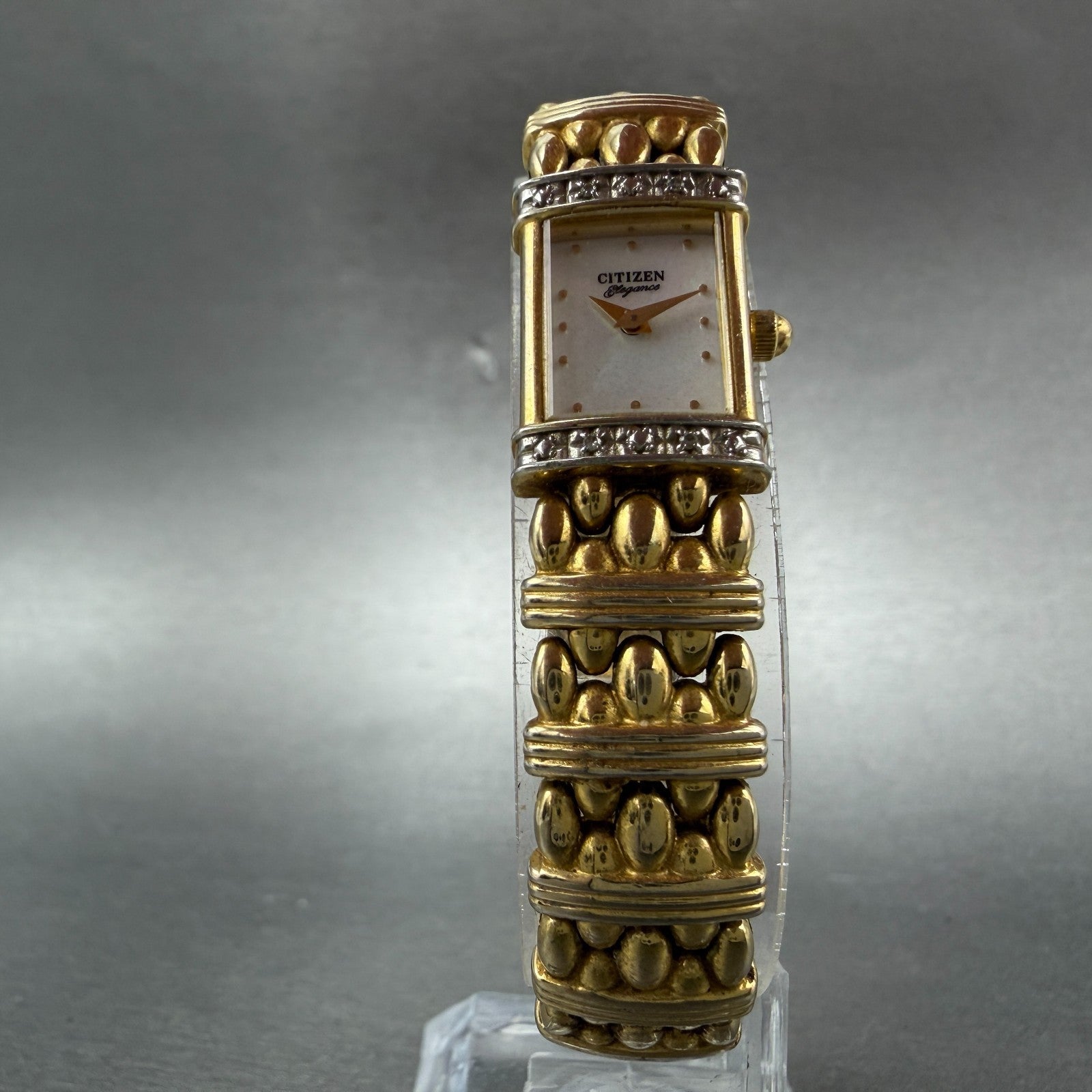 Citizen Elegance Tank Watch Women 13mm MOP Dial Gold Tone 5421-S64461 New Batt5