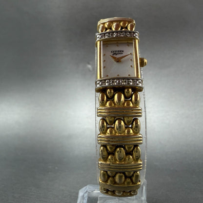 Citizen Elegance Tank Watch Women 13mm MOP Dial Gold Tone 5421-S64461 New Batt5