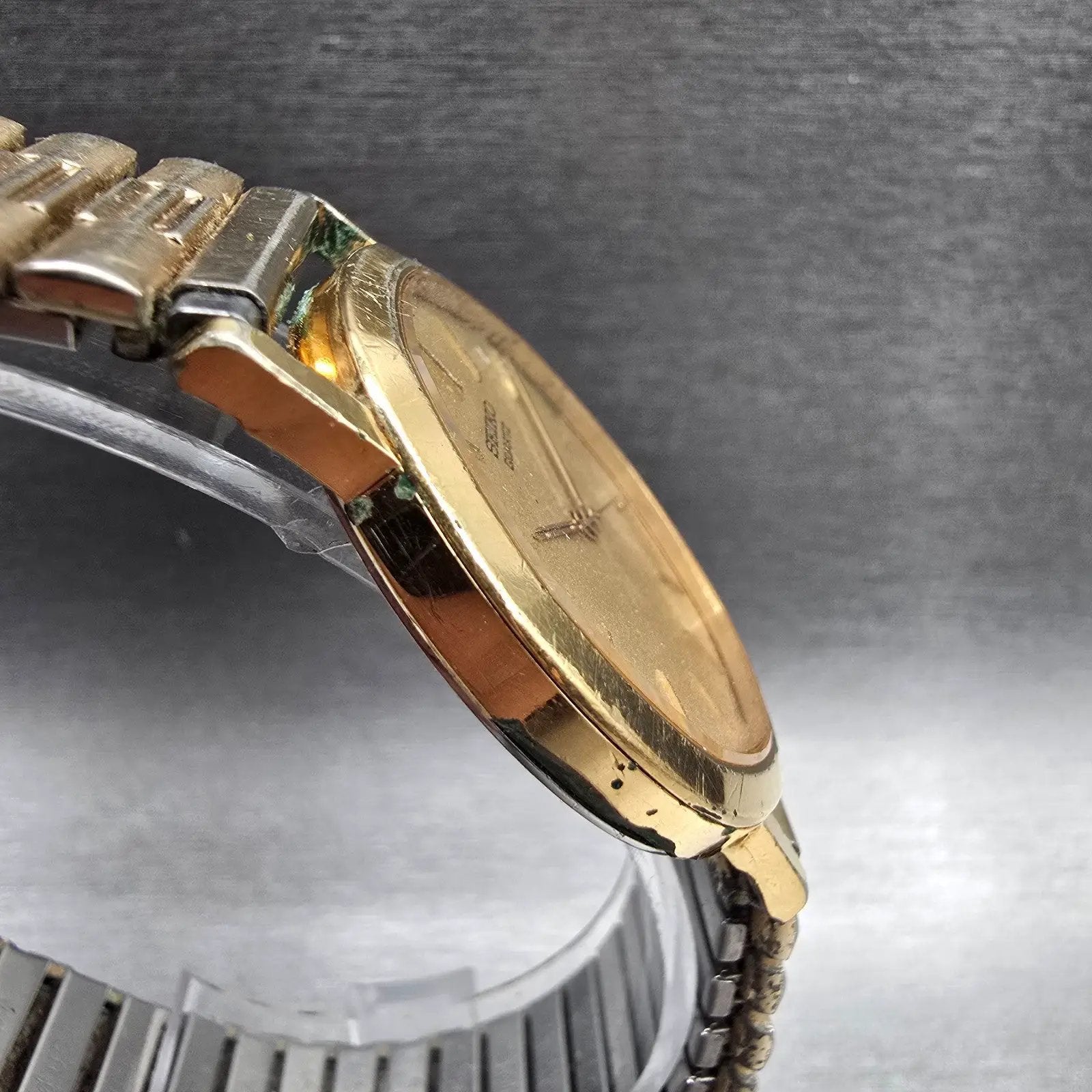 Seiko Watch Men 33mm Gold Dial Gold Tone Round 5931-5059 New Battery Vintage3
