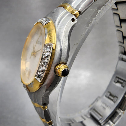 Bulova Watch Women 26mm White Dial Two Tone Date Round Diamond 98R70 New Battery2