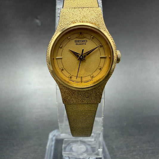 Seiko Watch Women 18mm Gold Dial Gold Tone Round Vintage V401-0250 New Battery W0