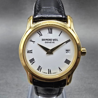 Raymond Weil Watch Women 24mm White Dial Gold Plated Date Round 5369 New Batt0