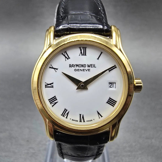 Raymond Weil Watch Women 24mm White Dial Gold Plated Date Round 5369 New Batt0