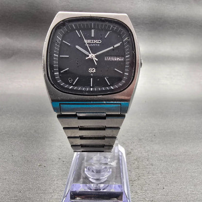 Seiko SQ Watch Men 36mm Black Dial Silver Tone Daydate 7546-5069 New Battery VTG5