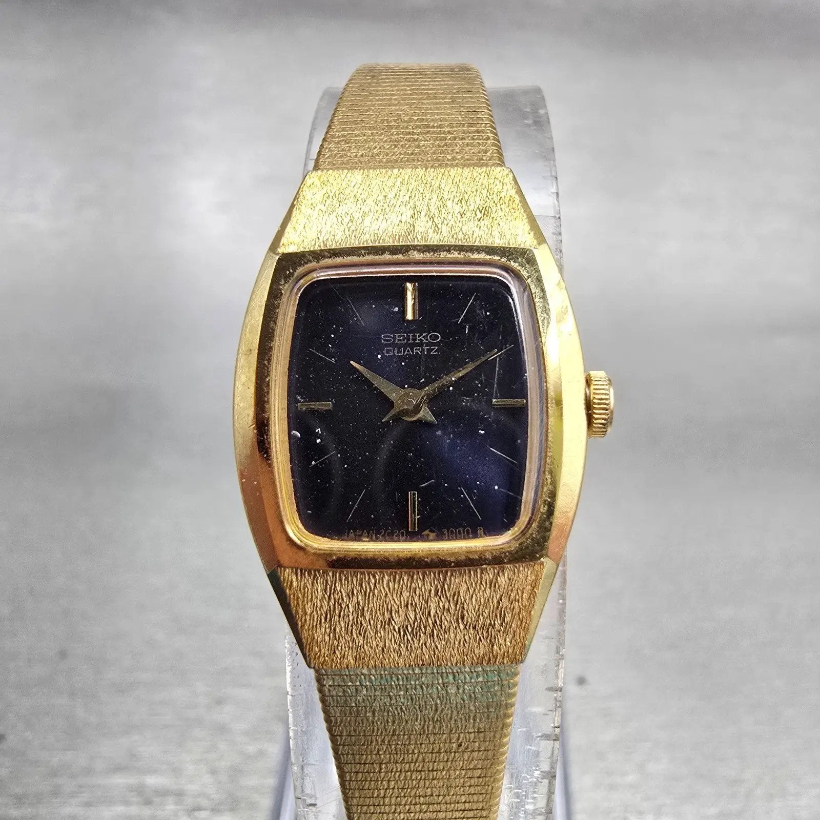 Seiko Watch Women 16mm Blue Dial Gold Tone Oval 2C20-6450 New Battery Vintage0