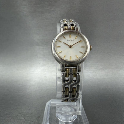 Seiko Watch Women 21mm White Dial Two Tone Round 1N00-1E09 New Battery ABC5