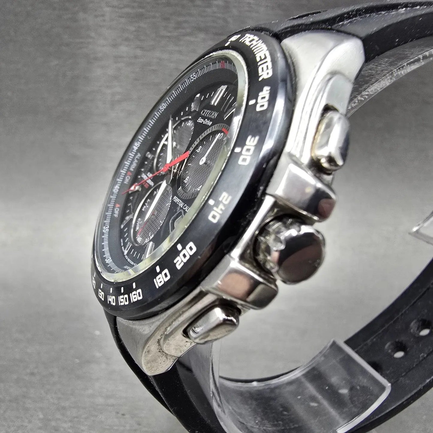 Citizen Eco-Drive Chronograph Watch Men 45mm Black Dial Steel Date Round Works2