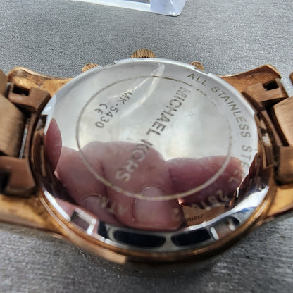 Michael Kors Runway Chronograph Watch Women 33mm Rose Dial Rose Gold Tone NewBat9