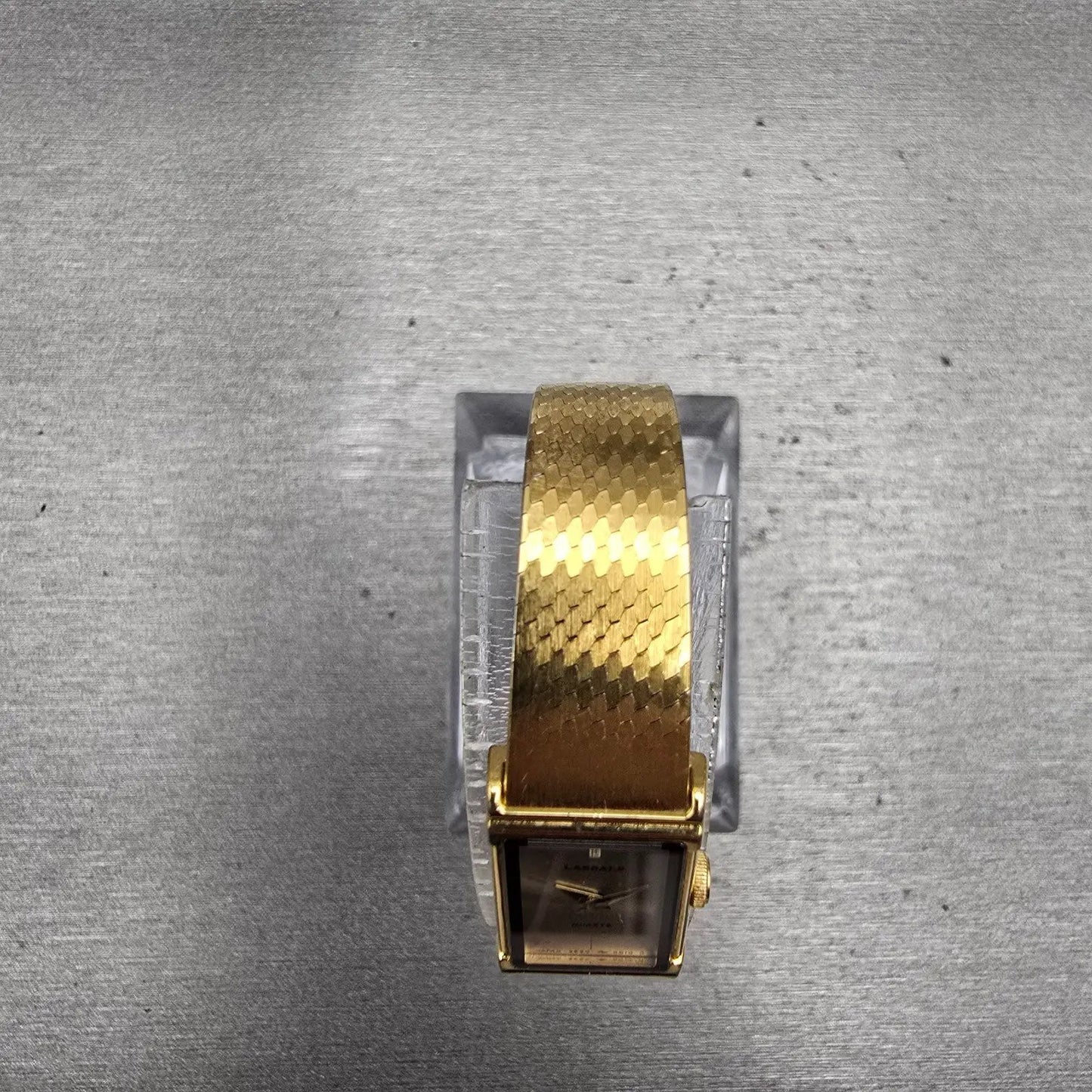 Seiko Lassale Watch Women 12mm Gold Dial Gold Tone Rectangle 2E50-5009 New Batt4