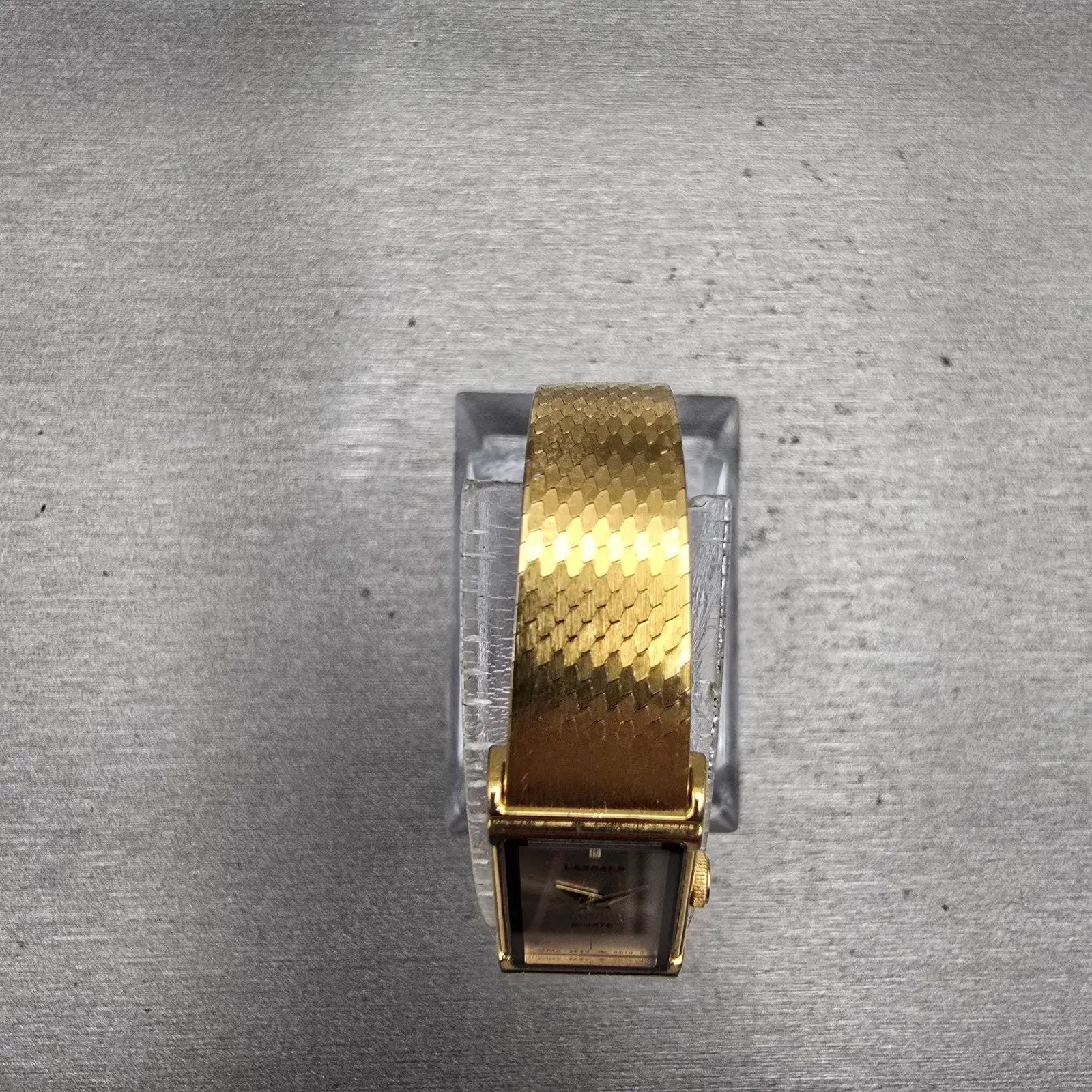 Seiko Lassale Watch Women 12mm Gold Dial Gold Tone Rectangle 2E50-5009 New Batt4