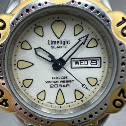 Ricoh Limelight Dive Watch Men 39mm White Dial Two Tone Daydate Round PARTS2