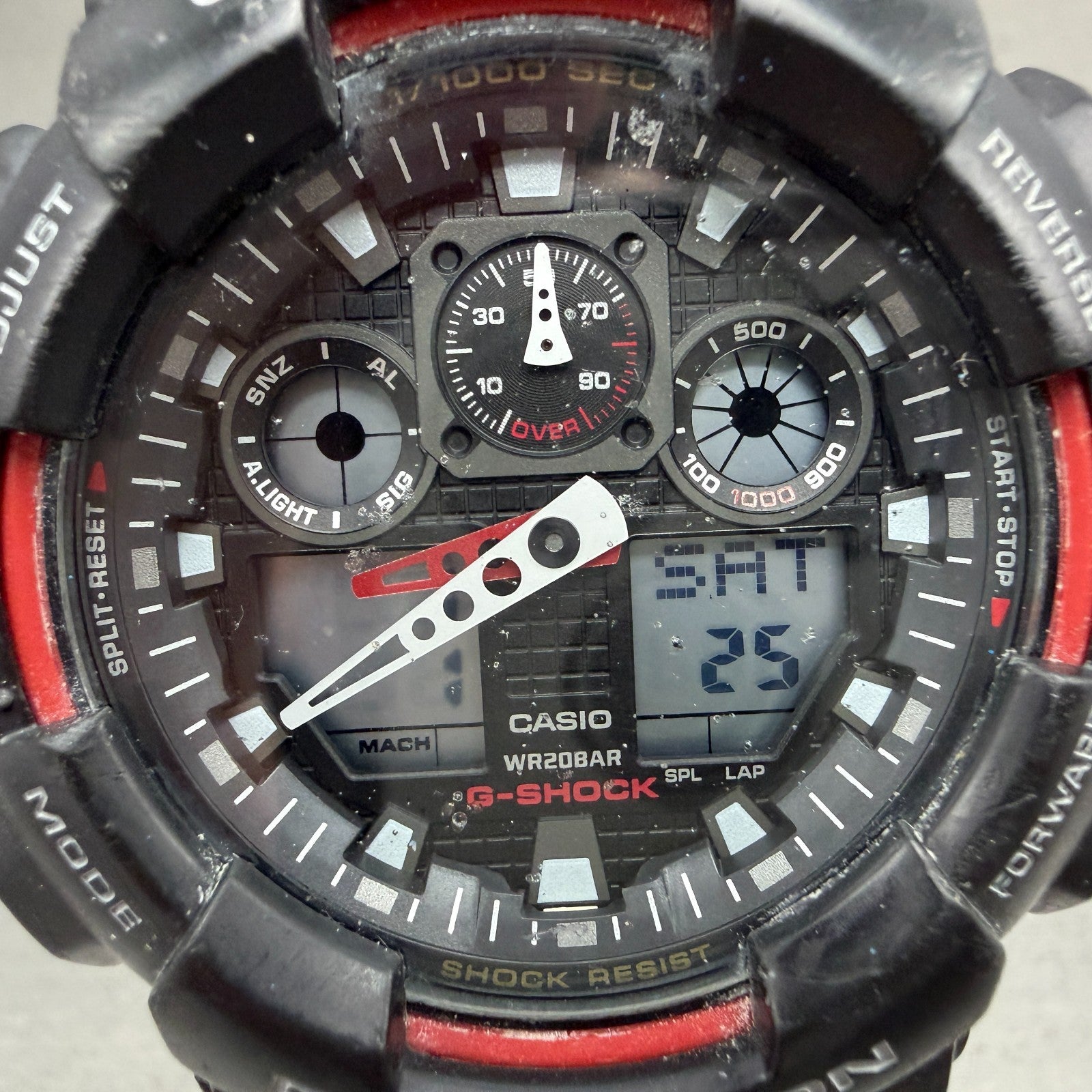 Casio G-Shock GA-100 Watch Men 51mm Black Red Alarm Chrono Daydate New Battery1