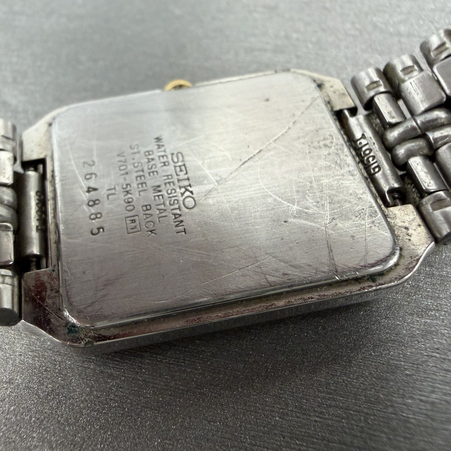 Seiko SX Tank Watch Men 27mm Silver Dial Two Tone Rectangle V7015K90 New Batt9