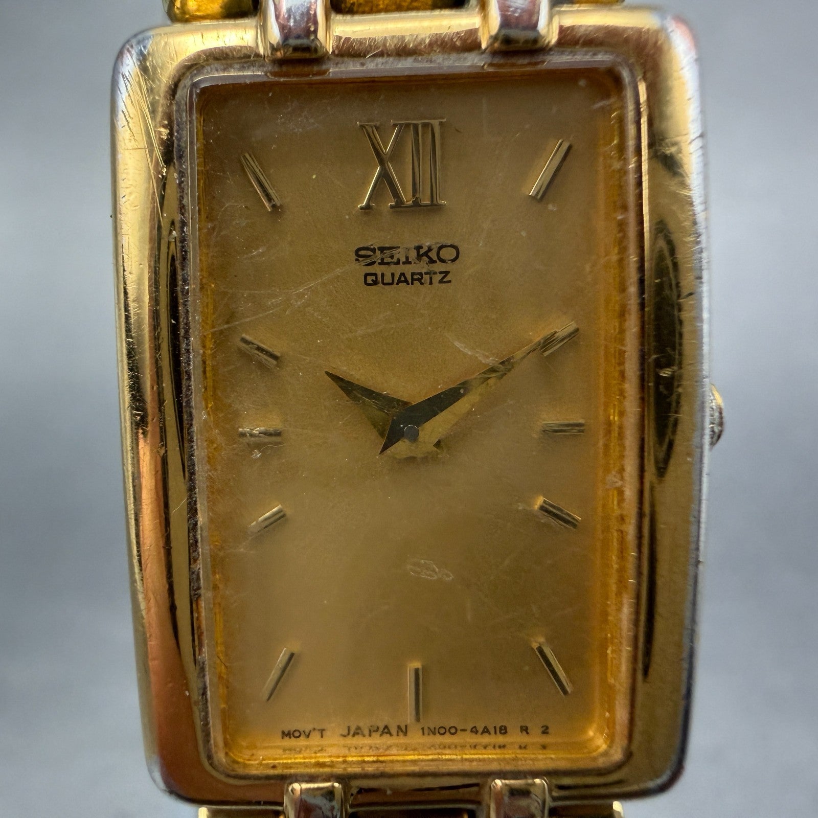 Seiko Tank Watch Women 17mm Champagne Dial Gold Tone 1N00-6B79 New Battery VTG1