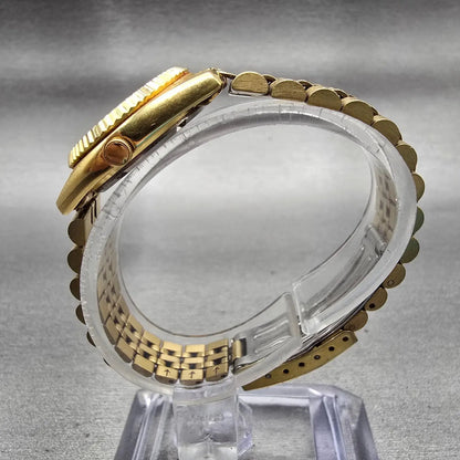 Seiko SQ Watch Women 24mm Black Dial Gold Tone Daydate Round 3Y03-0169 New Batt6