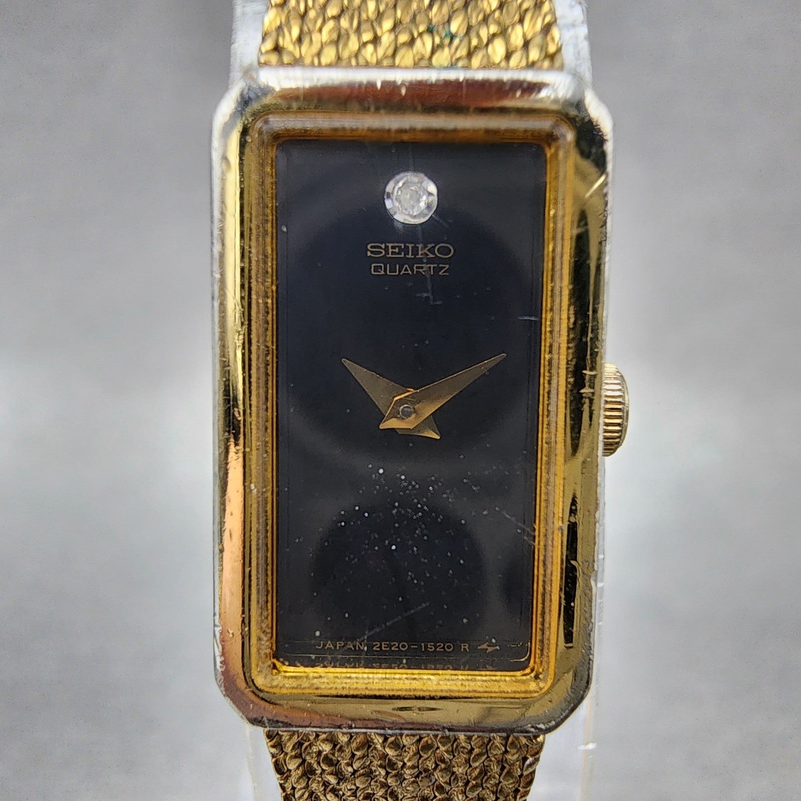 Seiko Tank Watch Women 13mm Black Dial Gold Tone Rectangle 2e206239 New Battery1