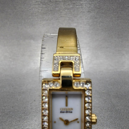Citizen EcoDrive Tank Watch Women 14mm White Dial Gold Tone G620S028850 Runs4