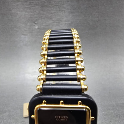Citizen CQ Tank Watch Men 25mm Black Dial Black & Gold Tone 3620-895550 New Batt4