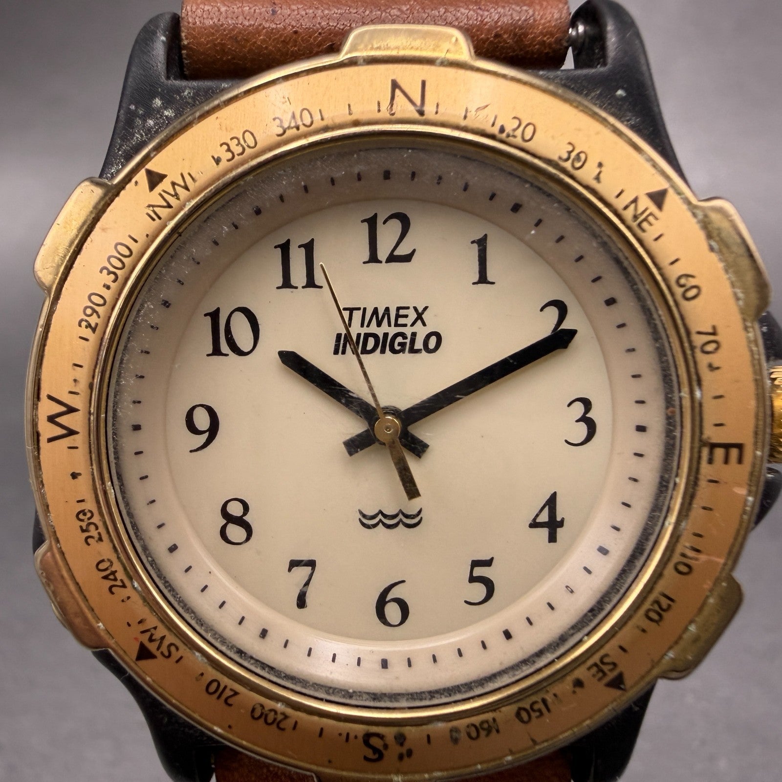 Timex Indiglo Watch Men 37mm Cream Dial Black Tone Round New Battery VTG1