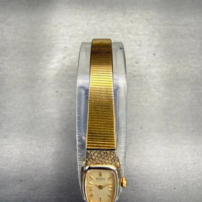 Seiko Watch Women 13mm Champagne Dial Gold Tone Rectangle 2E20-5019 New Battery4