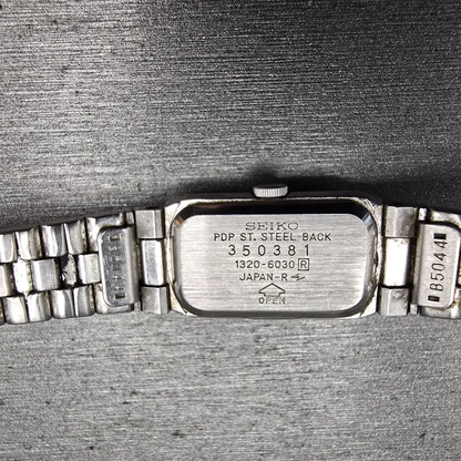 Seiko Watch Women 13mm Black Dial Silver Tone Rectangle 1320-6030 New Battery10