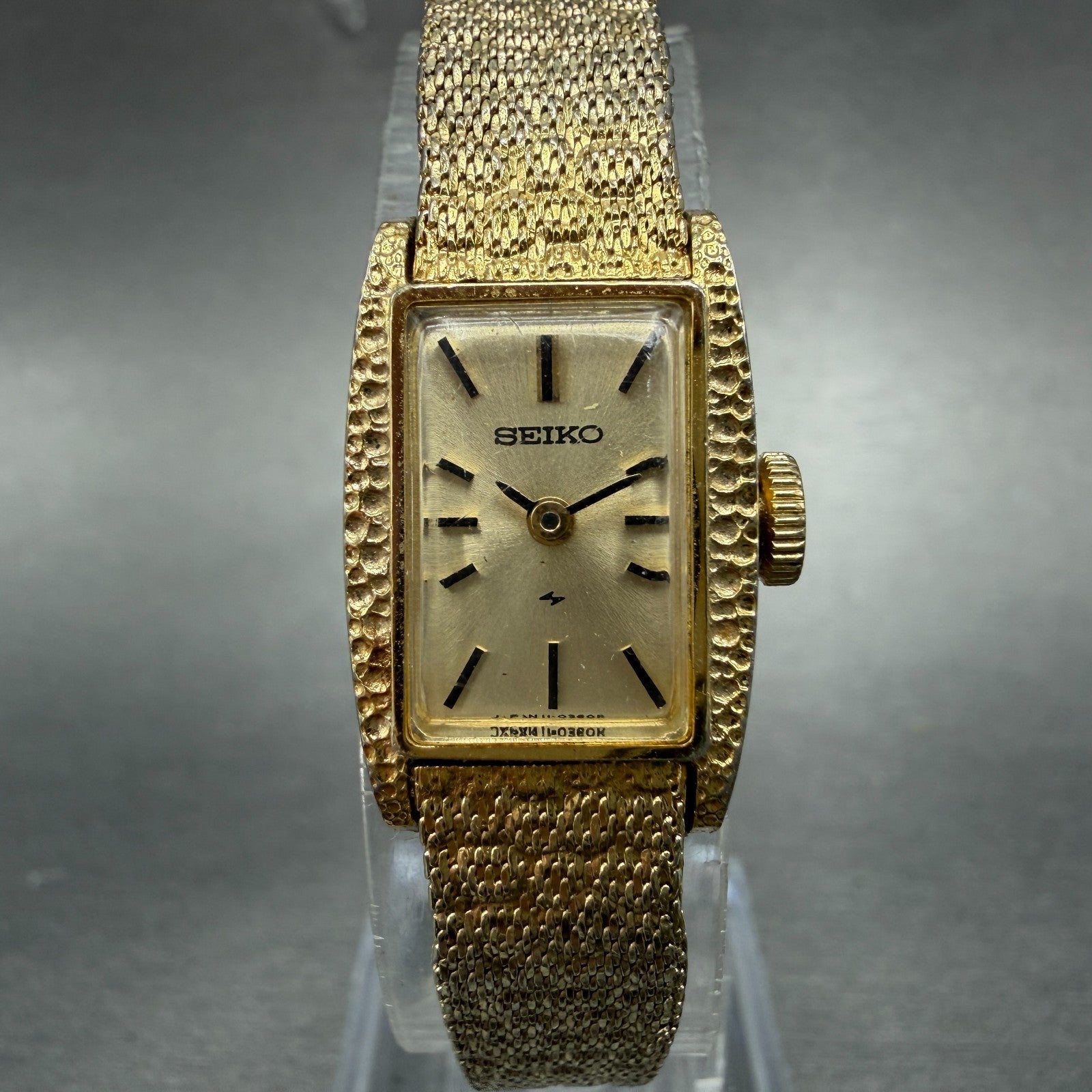 Seiko Tank Watch Women 15mm Champagne Dial Gold Tone Manual 11-3189 Runs 76H0