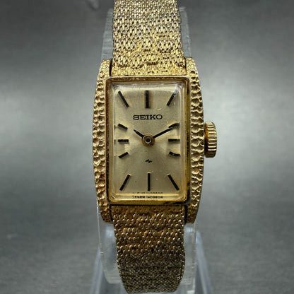 Seiko Tank Watch Women 15mm Champagne Dial Gold Tone Manual 11-3189 Runs 76H0
