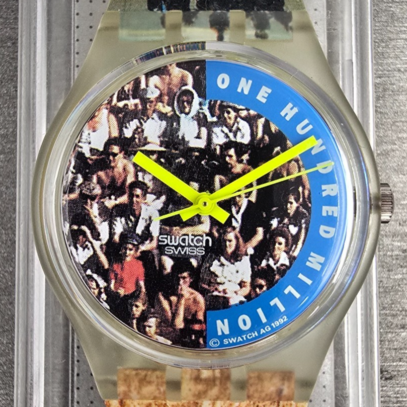 Swatch The People Watch Men 34mm Blue Dial Clear Case GZ126 New Battery NOS1
