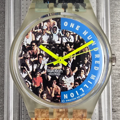 Swatch The People Watch Men 34mm Blue Dial Clear Case GZ126 New Battery NOS1