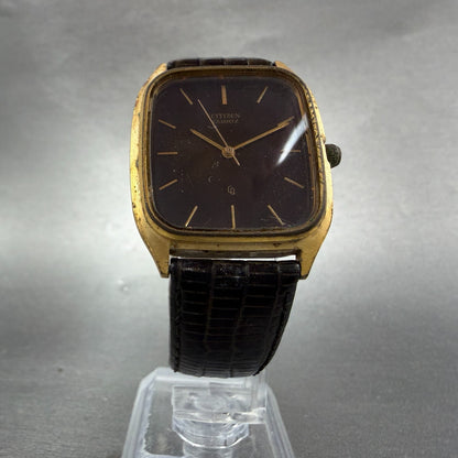 Citizen CQ Tank Watch Men 30mm Black Dial Gold Tone 4-796292 Rectangle PARTS6