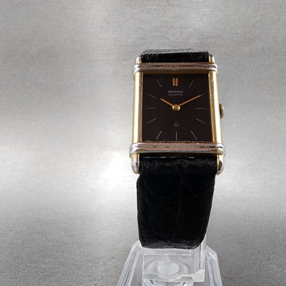 Seiko Tank Watch Women 20mm Black Dial Gold Tone Rectangle 1400-5240 New Battery