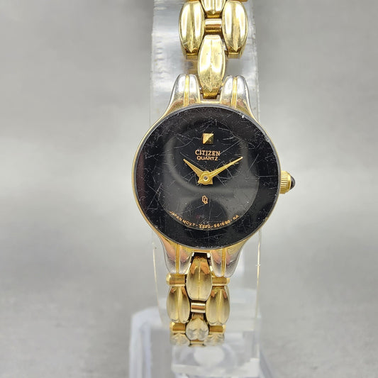 Citizen CQ Watch Women 18mm Black Dial Gold Tone Round 3220S61698 New Battery0