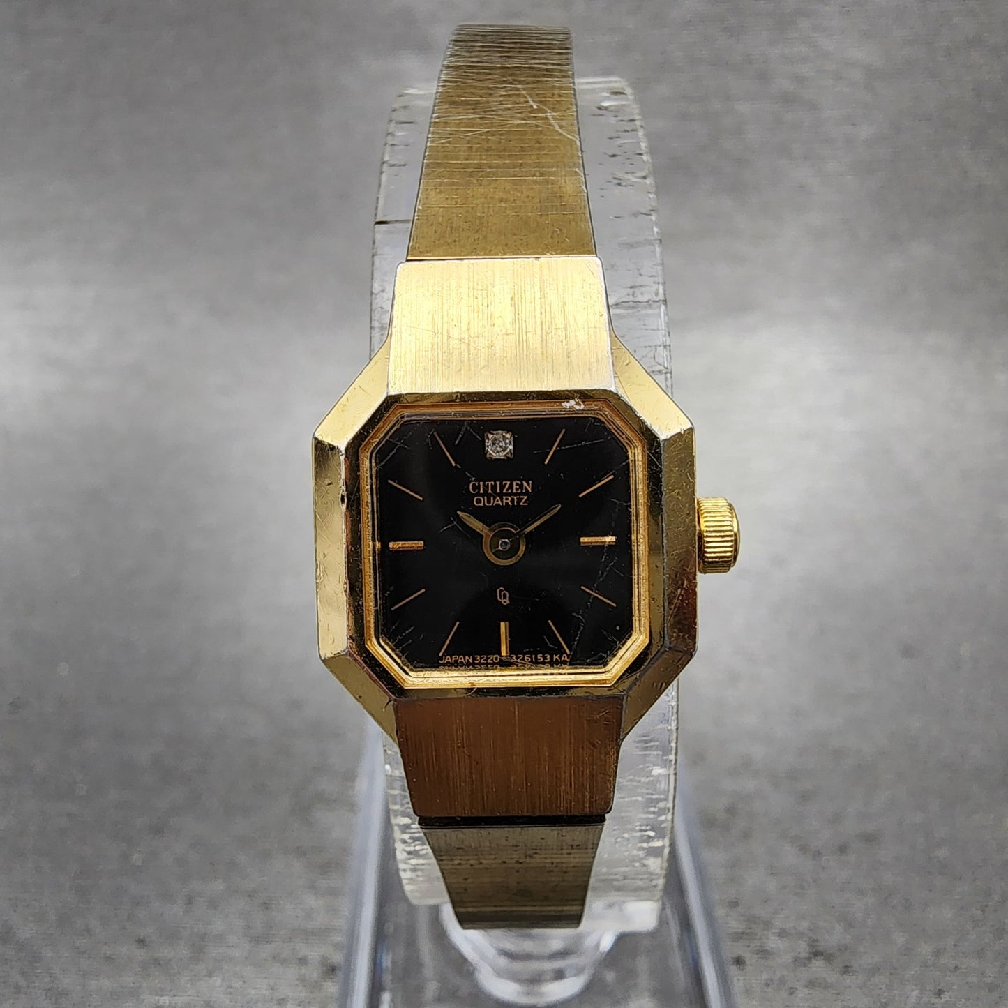 Citizen CQ Watch Women 17mm Black Dial Gold Tone Octagon 3220321634 New Batt0