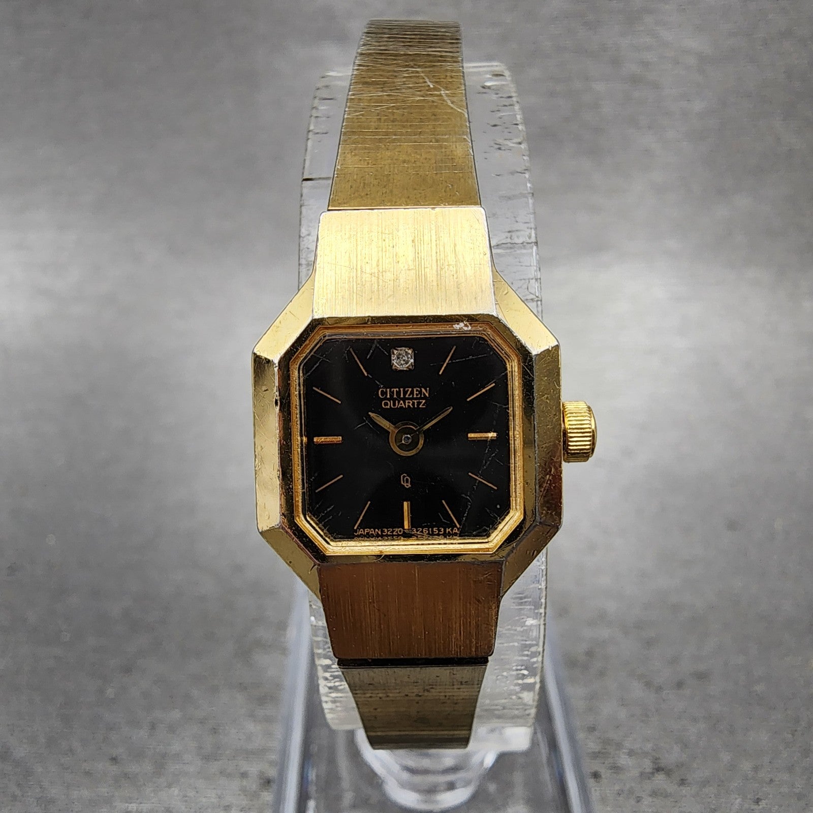 Citizen CQ Watch Women 17mm Black Dial Gold Tone Octagon 3220321634 New Batt0